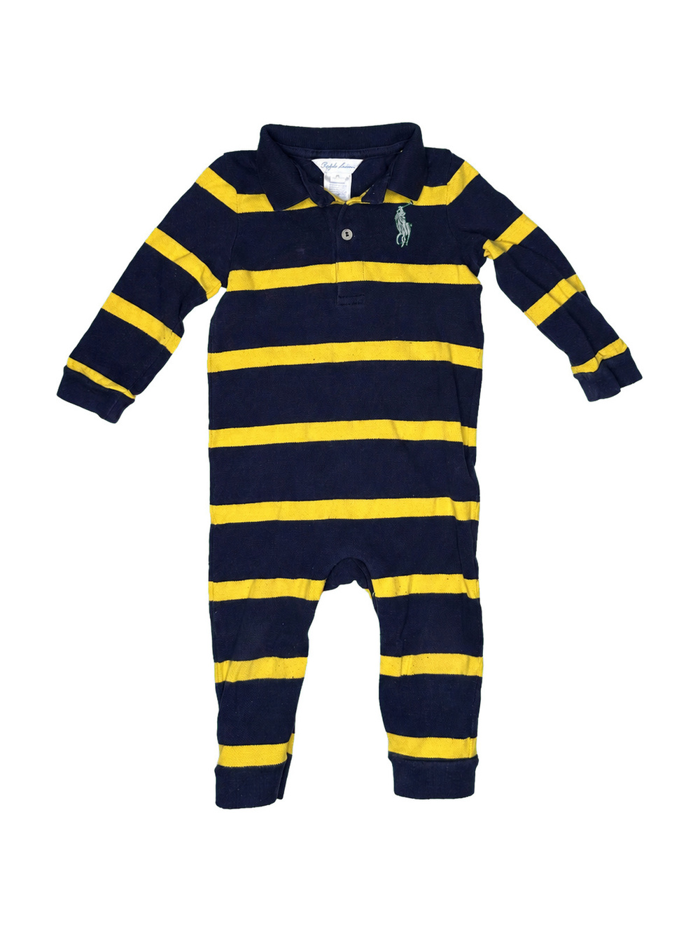 Ralph Lauren Navy and Yellow Striped Baby Romper 9M